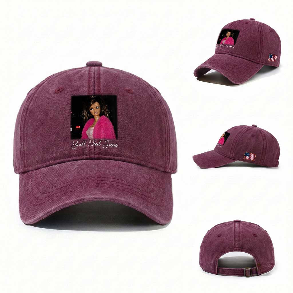 Y'all Need Jesus Funny Girls Meme Saying Christian Humor Washed Cotton Baseball Cap