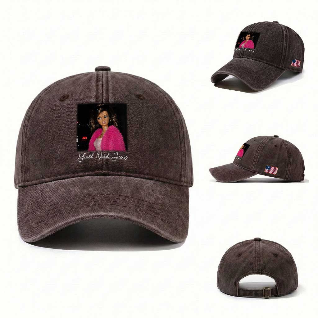 Y'all Need Jesus Funny Girls Meme Saying Christian Humor Washed Cotton Baseball Cap