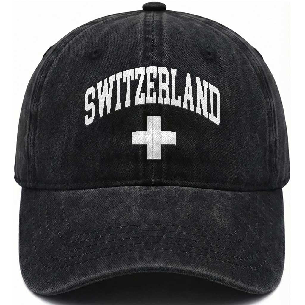 Switzerland Flag Vintage Washed Cotton Baseball Cap Swiss Retro Vintage