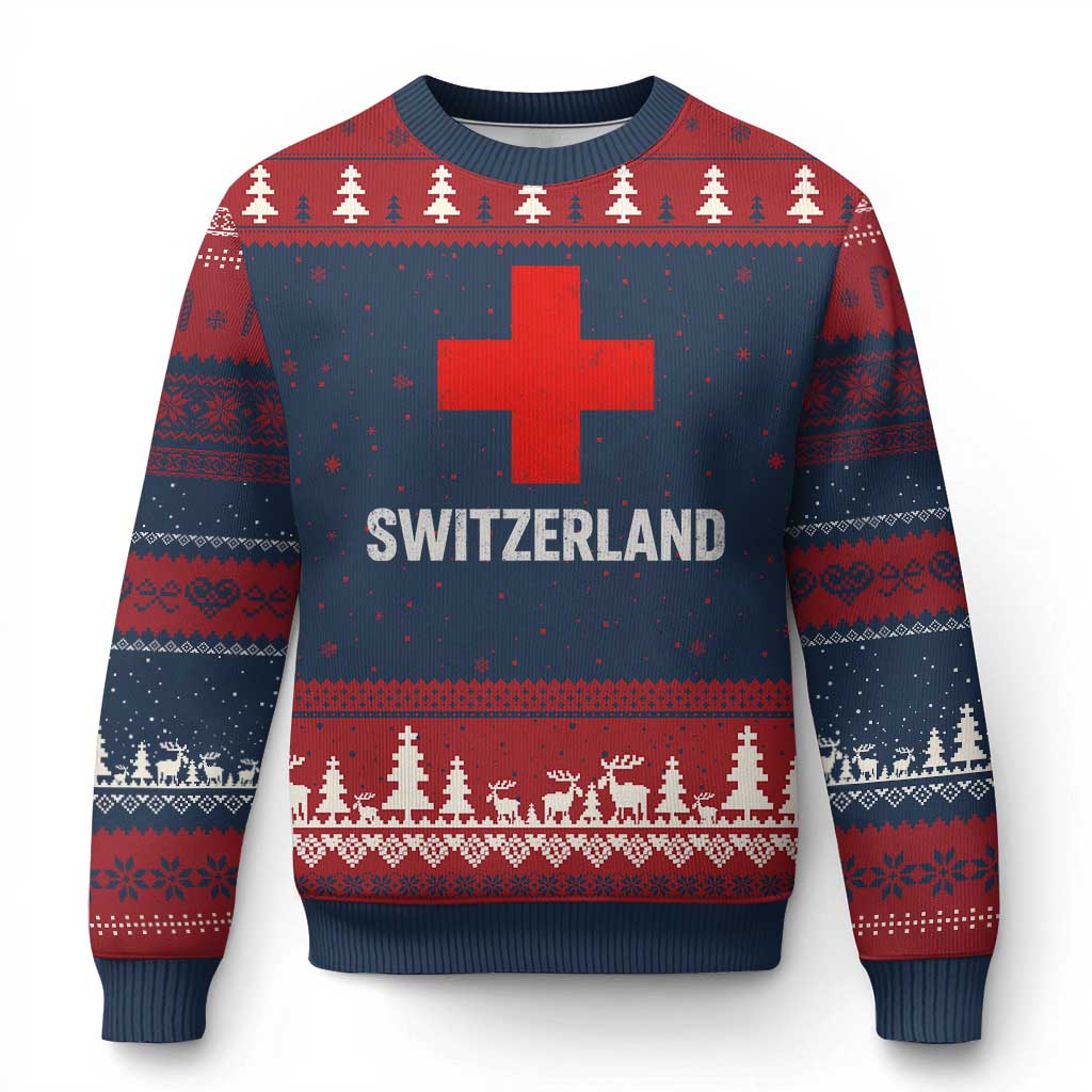 Vintage Retro Switzerland Fan Ugly Christmas Sweater Swiss Cross Flag