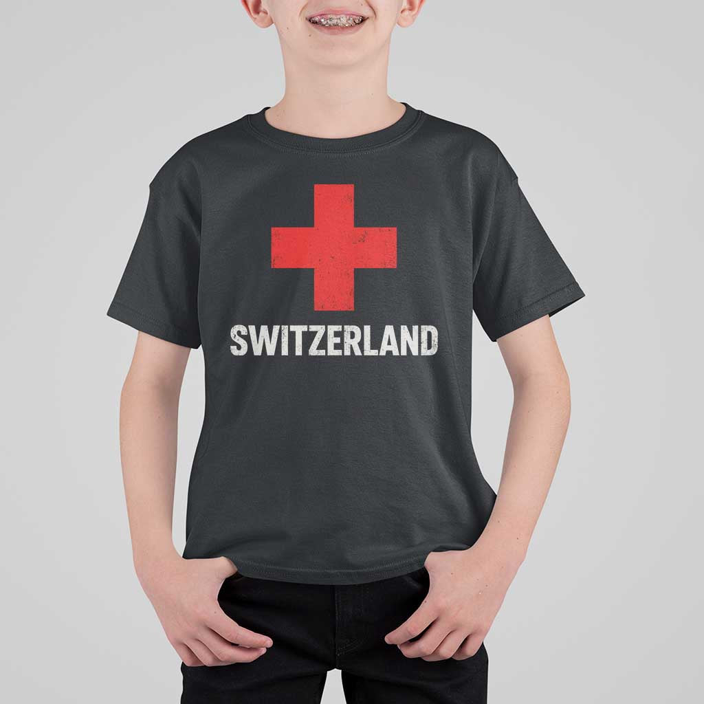 Vintage Retro Switzerland Fan T Shirt For Kid Swiss Cross Flag