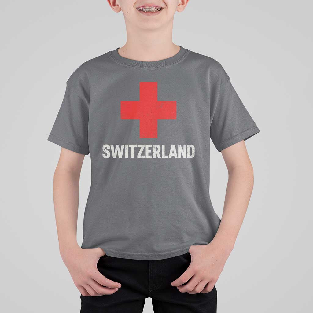 Vintage Retro Switzerland Fan T Shirt For Kid Swiss Cross Flag