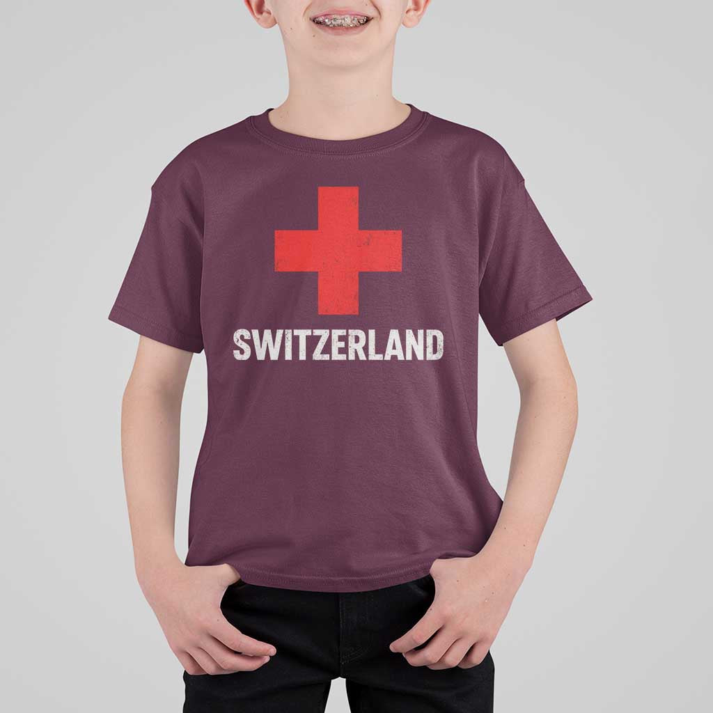 Vintage Retro Switzerland Fan T Shirt For Kid Swiss Cross Flag