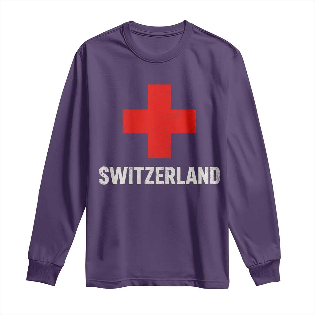 Vintage Retro Switzerland Fan Long Sleeve Shirt Swiss Cross Flag