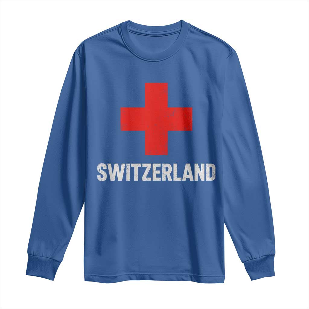 Vintage Retro Switzerland Fan Long Sleeve Shirt Swiss Cross Flag