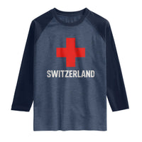 Vintage Retro Switzerland Fan Raglan Shirt Swiss Cross Flag