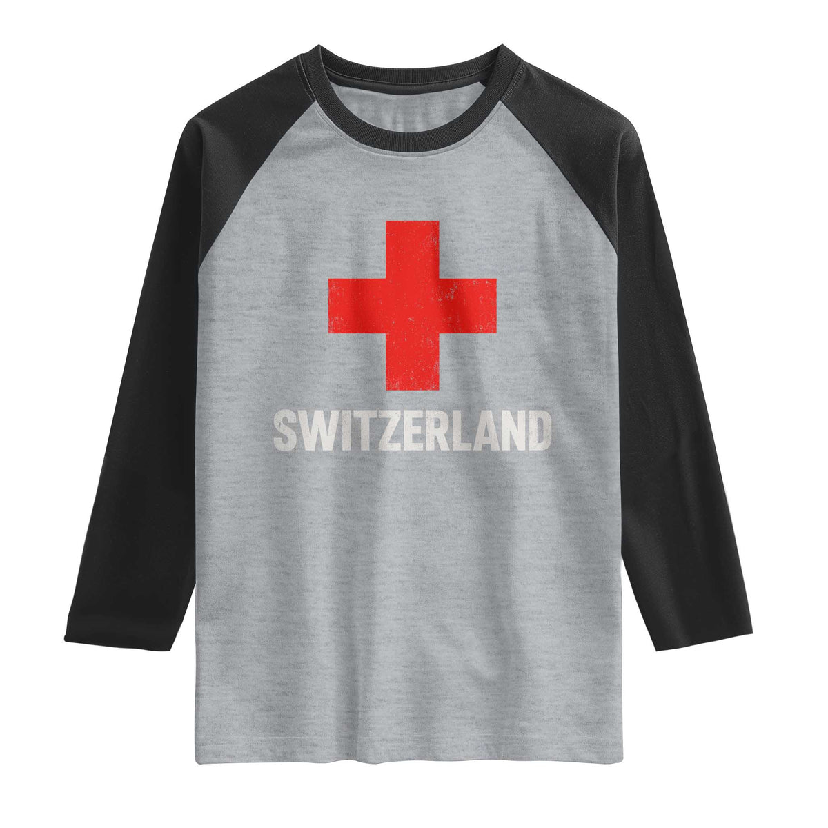 Vintage Retro Switzerland Fan Raglan Shirt Swiss Cross Flag