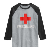 Vintage Retro Switzerland Fan Raglan Shirt Swiss Cross Flag