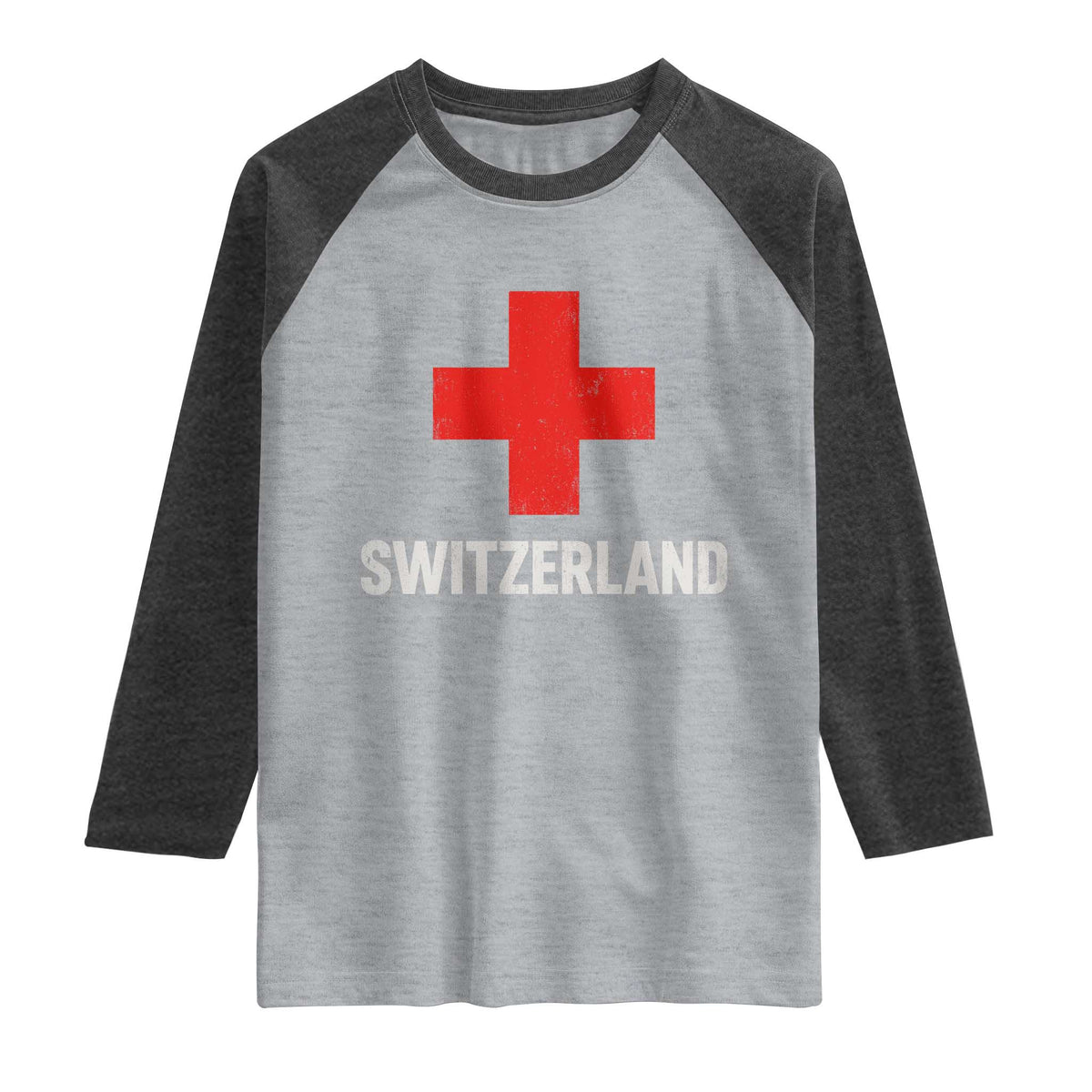 Vintage Retro Switzerland Fan Raglan Shirt Swiss Cross Flag