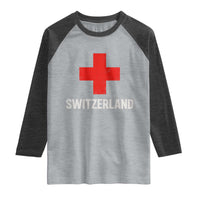 Vintage Retro Switzerland Fan Raglan Shirt Swiss Cross Flag