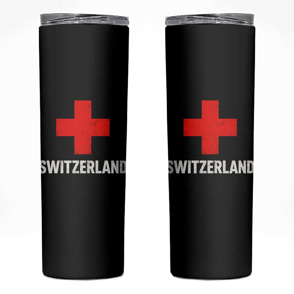 Vintage Retro Switzerland Fan Skinny Tumbler Swiss Cross Flag