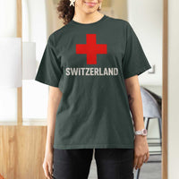 Vintage Retro Switzerland Fan T Shirt For Women Swiss Cross Flag