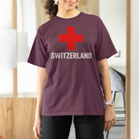 Vintage Retro Switzerland Fan T Shirt For Women Swiss Cross Flag