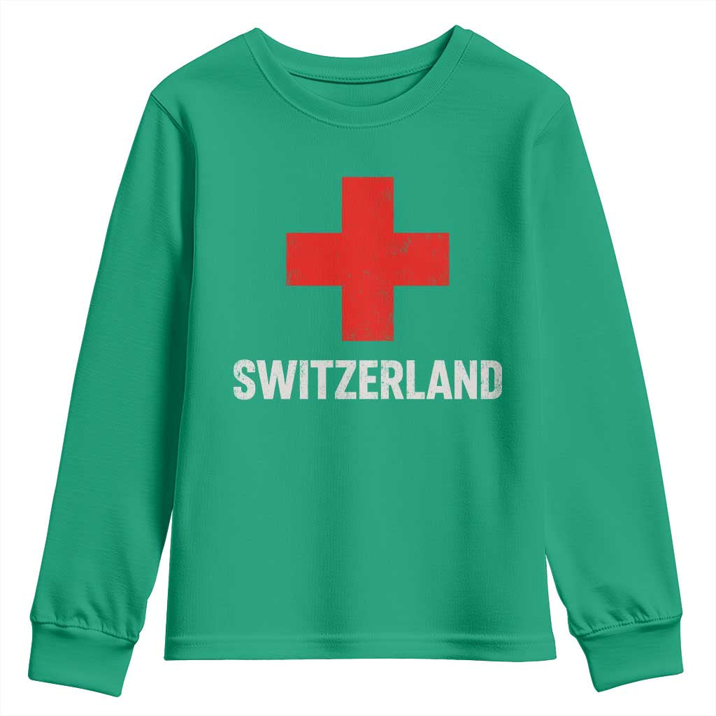 Vintage Retro Switzerland Fan Youth Sweatshirt Swiss Cross Flag
