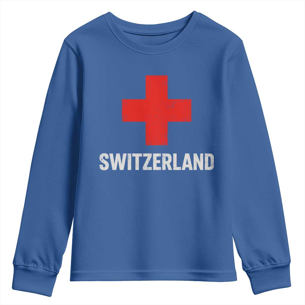 Vintage Retro Switzerland Fan Youth Sweatshirt Swiss Cross Flag
