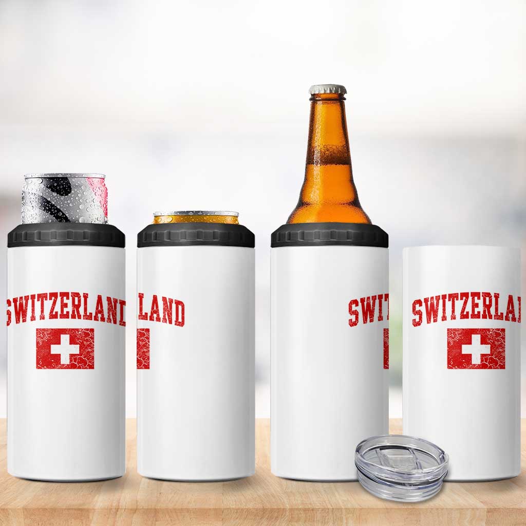Switzerland Fan 4 in 1 Can Cooler Tumbler Vintage Retro Swiss Cross Flag
