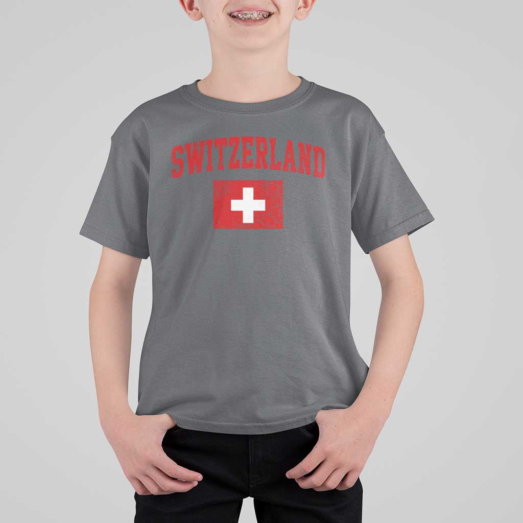 Switzerland Fan T Shirt For Kid Vintage Retro Swiss Cross Flag