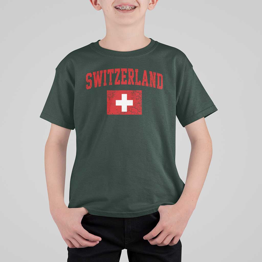 Switzerland Fan T Shirt For Kid Vintage Retro Swiss Cross Flag