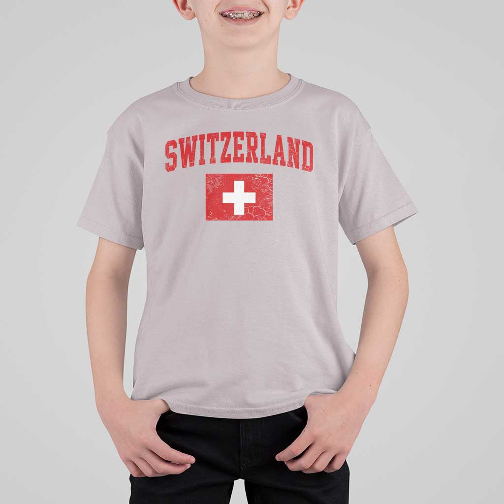 Switzerland Fan T Shirt For Kid Vintage Retro Swiss Cross Flag