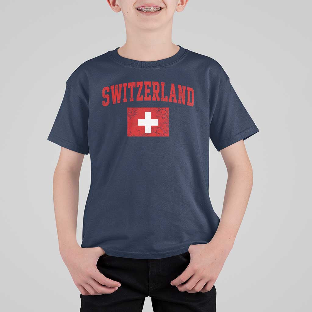 Switzerland Fan T Shirt For Kid Vintage Retro Swiss Cross Flag
