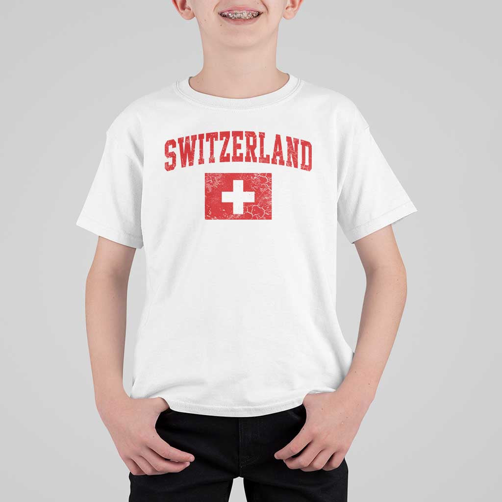 Switzerland Fan T Shirt For Kid Vintage Retro Swiss Cross Flag