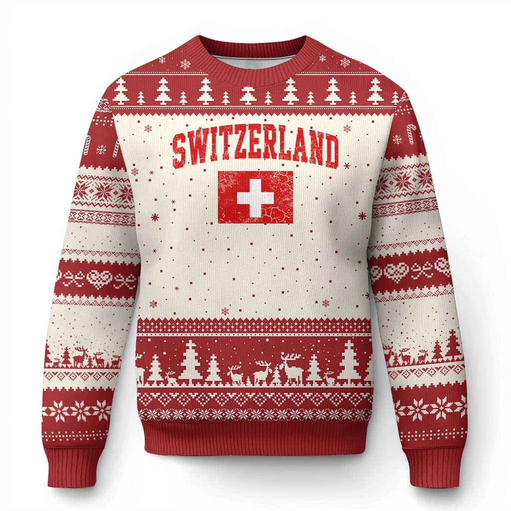 Switzerland Fan Ugly Christmas Sweater Vintage Retro Swiss Cross Flag