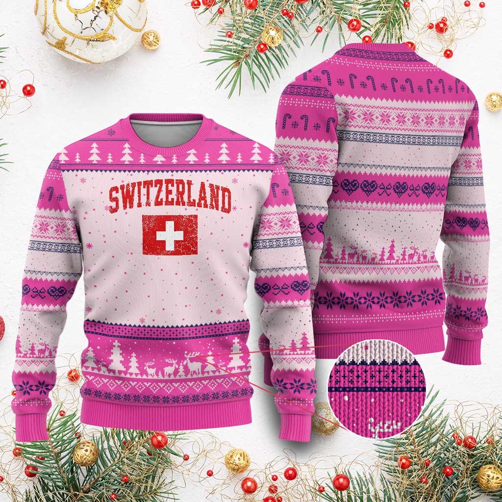 Switzerland Fan Ugly Christmas Sweater Vintage Retro Swiss Cross Flag