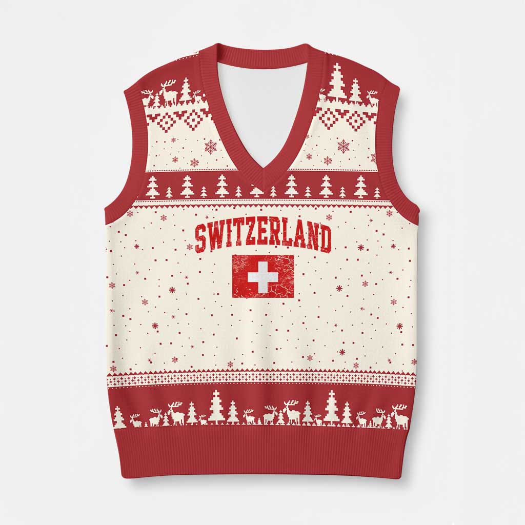 Switzerland Fan V-Neck Knit Sweater Vest Vintage Retro Swiss Cross Flag