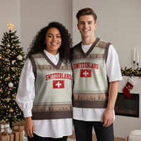 Switzerland Fan V-Neck Knit Sweater Vest Vintage Retro Swiss Cross Flag