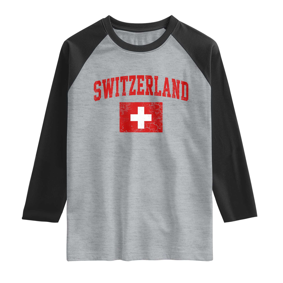 Switzerland Fan Raglan Shirt Vintage Retro Swiss Cross Flag