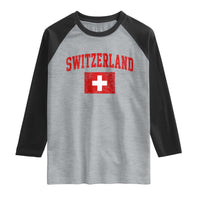 Switzerland Fan Raglan Shirt Vintage Retro Swiss Cross Flag