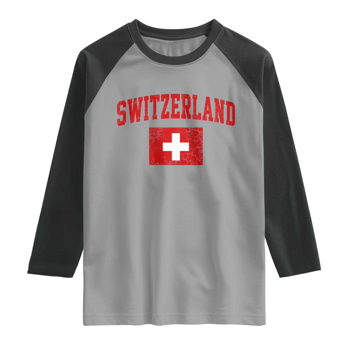 Switzerland Fan Raglan Shirt Vintage Retro Swiss Cross Flag