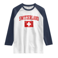 Switzerland Fan Raglan Shirt Vintage Retro Swiss Cross Flag