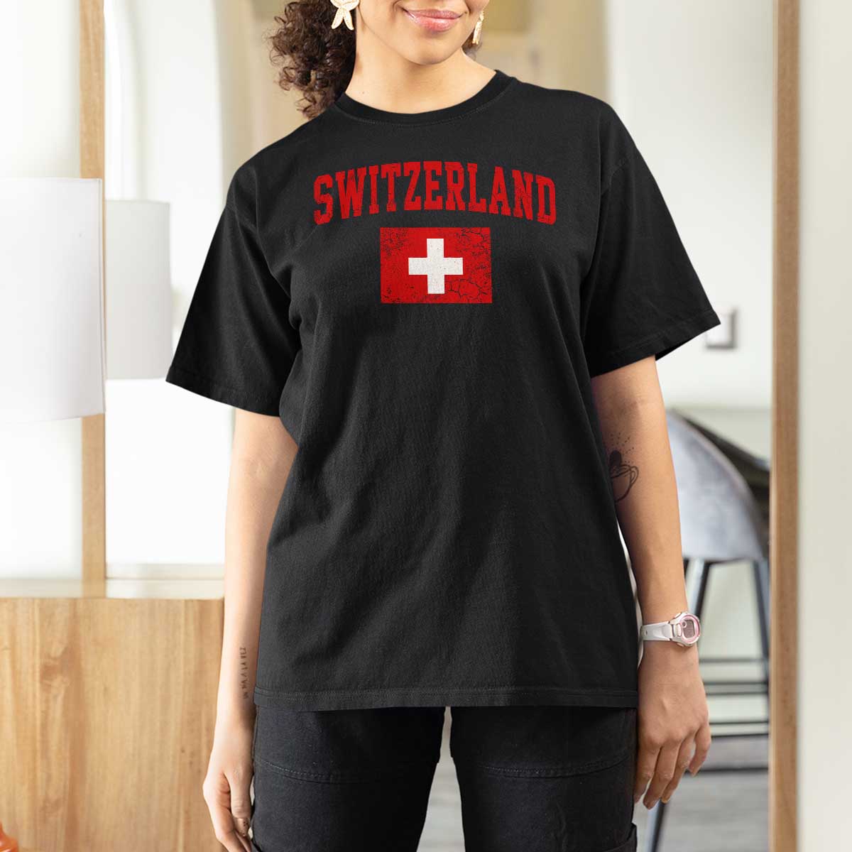 Switzerland Fan T Shirt For Women Vintage Retro Swiss Cross Flag