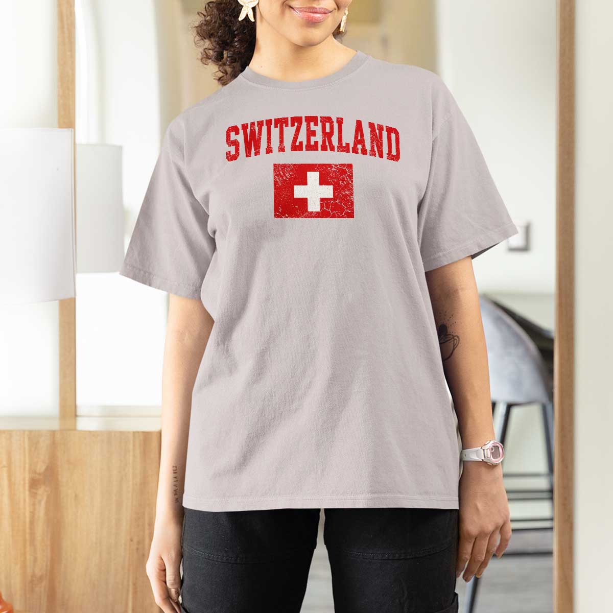 Switzerland Fan T Shirt For Women Vintage Retro Swiss Cross Flag