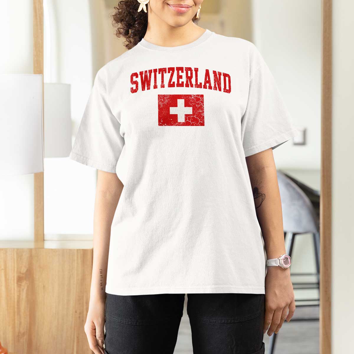 Switzerland Fan T Shirt For Women Vintage Retro Swiss Cross Flag