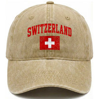 Switzerland Fan Washed Cotton Baseball Cap Vintage Retro Swiss Cross Flag