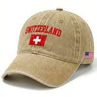 Switzerland Fan Washed Cotton Baseball Cap Vintage Retro Swiss Cross Flag
