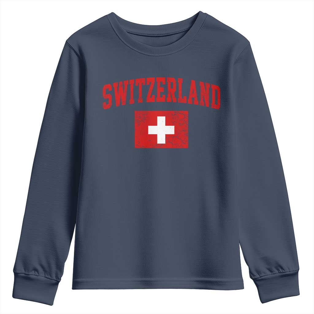 Switzerland Fan Youth Sweatshirt Vintage Retro Swiss Cross Flag