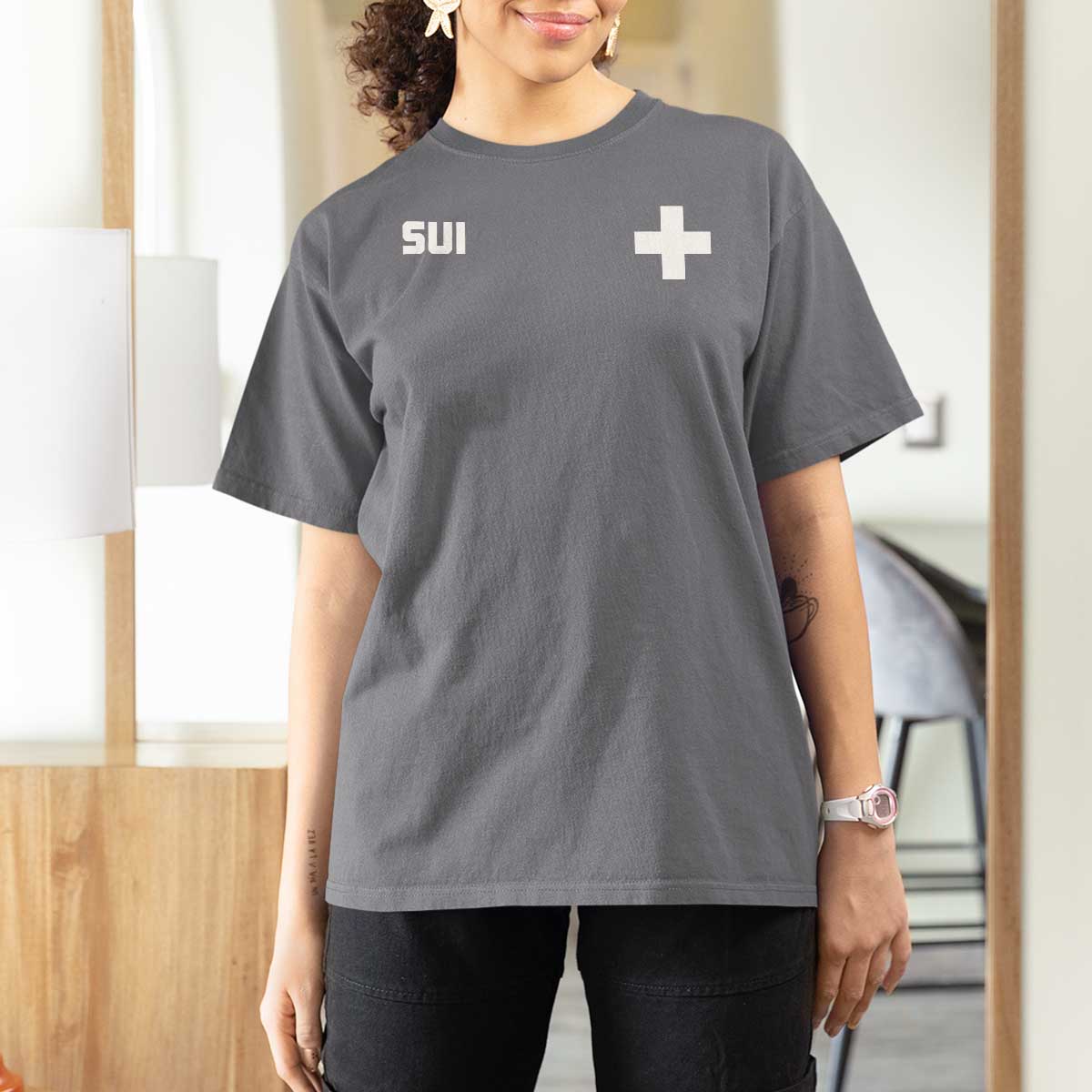 Switzerland T Shirt For Women Retro Swiss Flag