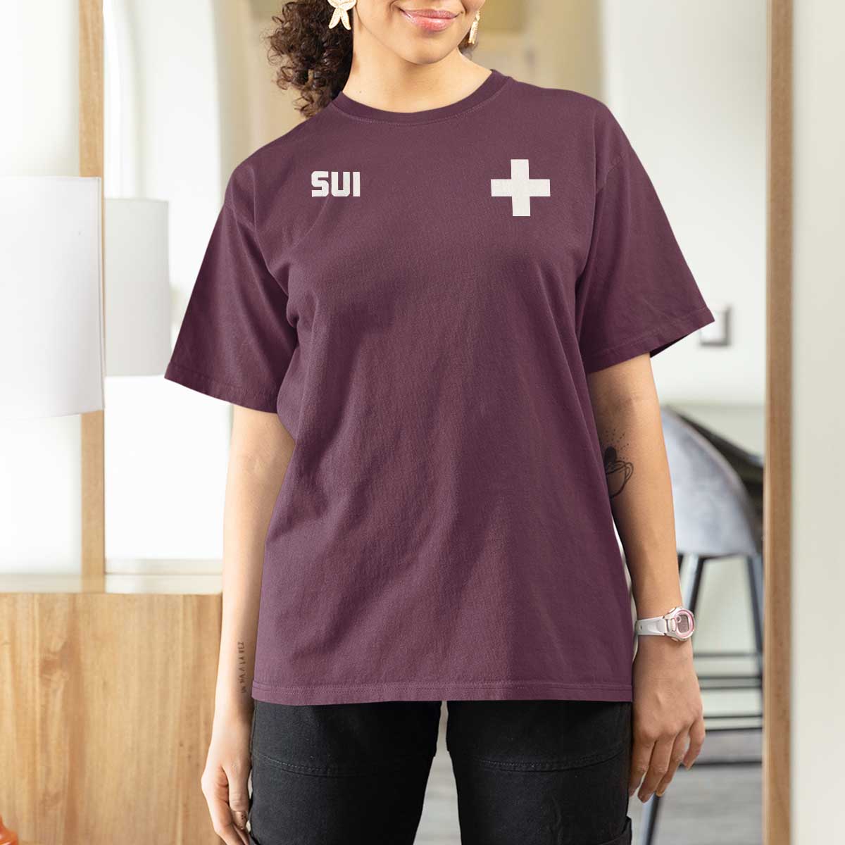 Switzerland T Shirt For Women Retro Swiss Flag