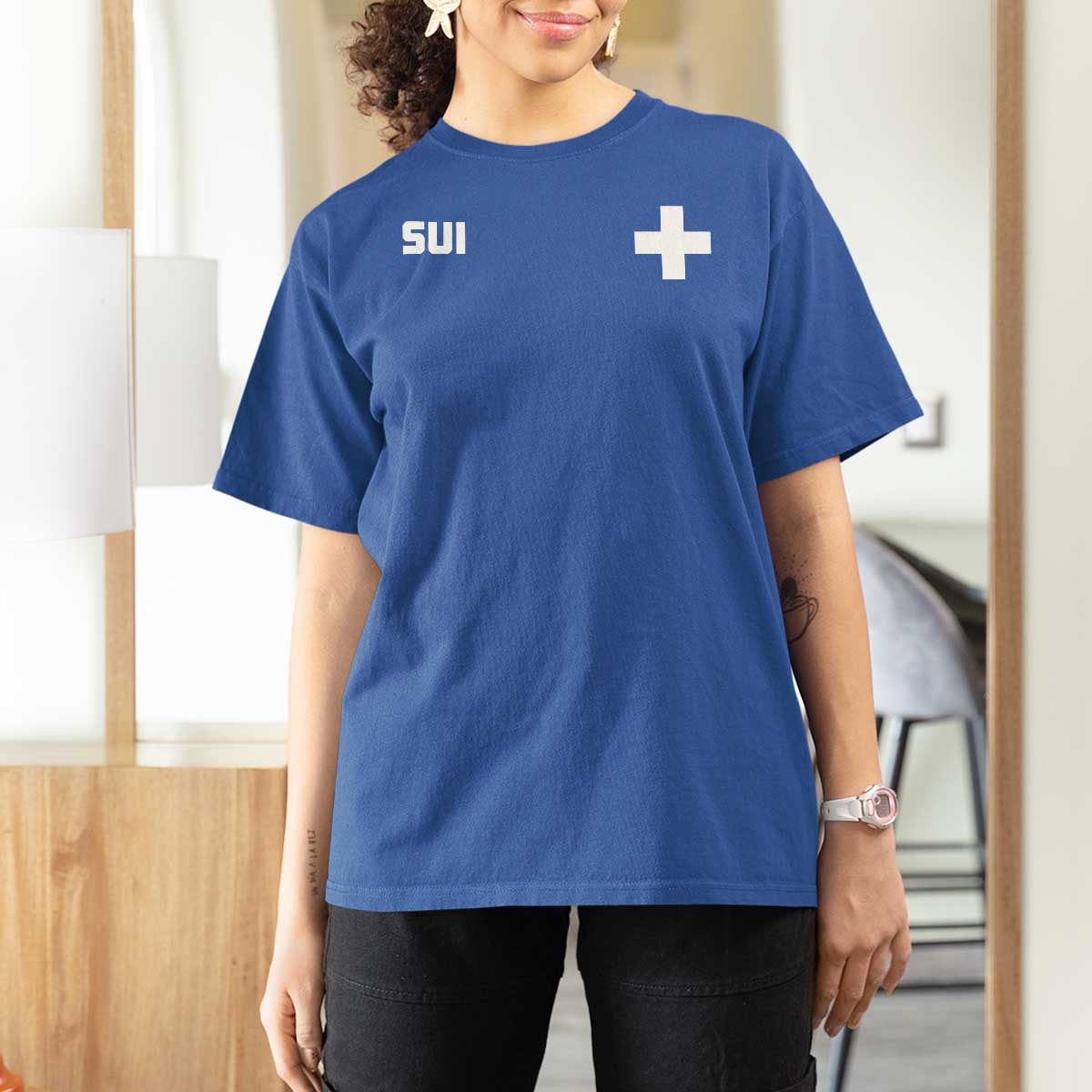Switzerland T Shirt For Women Retro Swiss Flag
