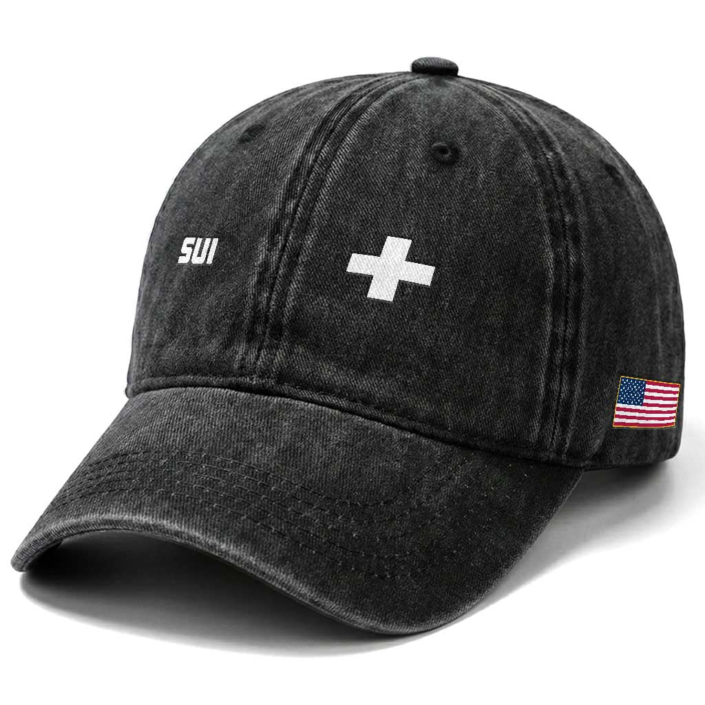 Switzerland Washed Cotton Baseball Cap Retro Swiss Flag