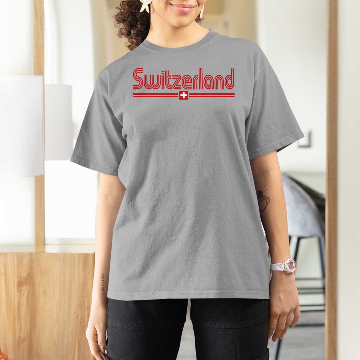 Switzerland Fan Retro Vintage Flag T Shirt For Women