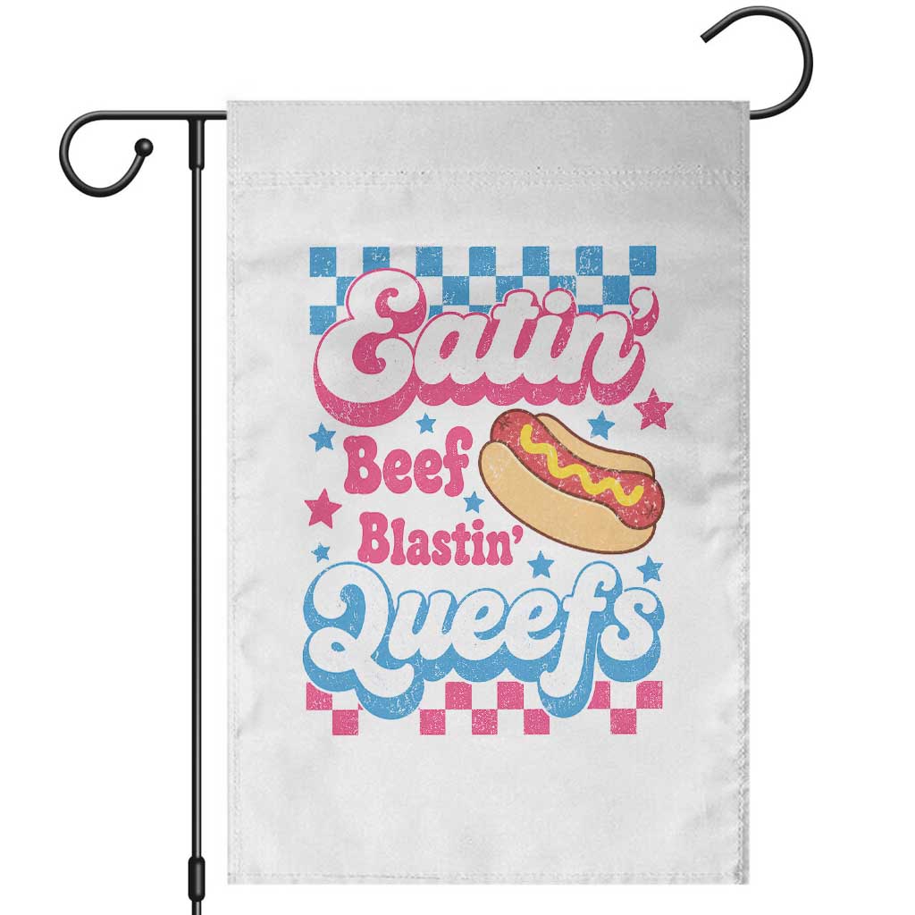 Hotdog Eatin Beef Blastin Queefs Inappropriate Garden Flag Retro Groovy Hotdog Meme Funny Cringe Offensive Humor