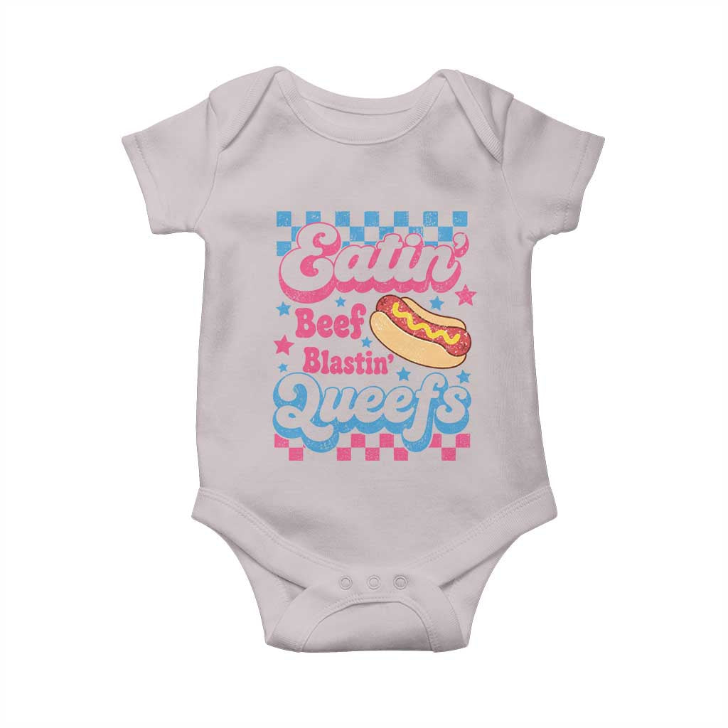 Hotdog Eatin Beef Blastin Queefs Inappropriate Baby Onesie Retro Groovy Hotdog Meme Funny Cringe Offensive Humor