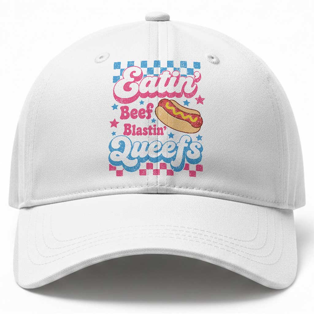 Hotdog Eatin Beef Blastin Queefs Inappropriate Baseball Cap Retro Groovy Hotdog Meme Funny Cringe Offensive Humor