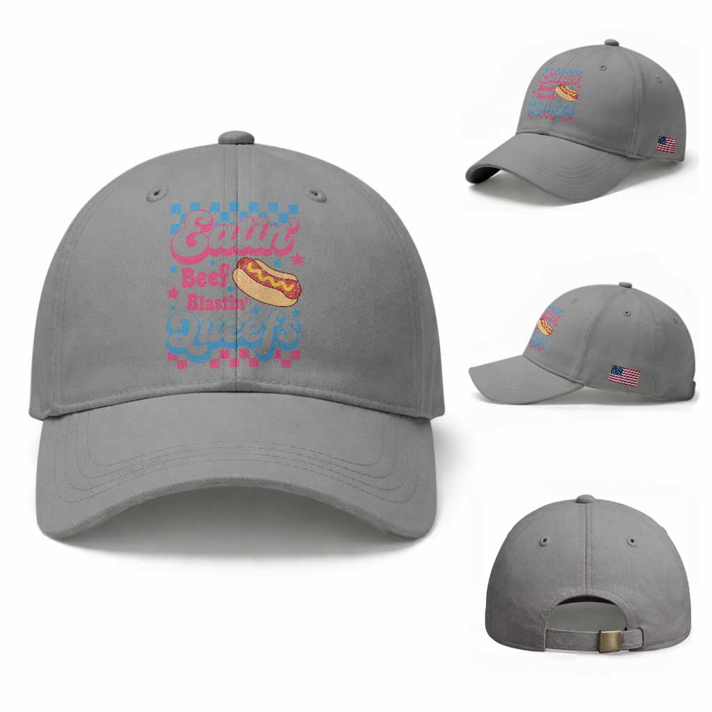 Hotdog Eatin Beef Blastin Queefs Inappropriate Baseball Cap Retro Groovy Hotdog Meme Funny Cringe Offensive Humor