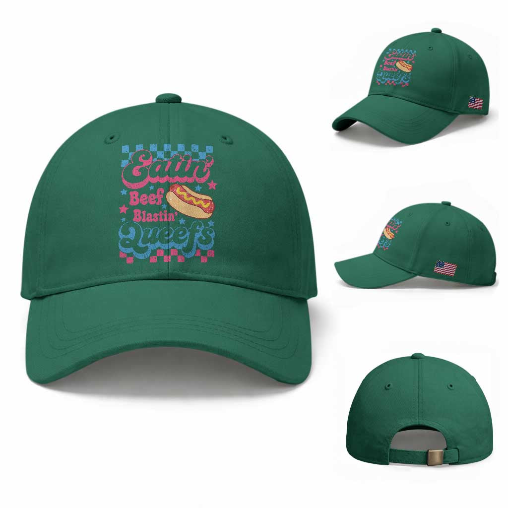 Hotdog Eatin Beef Blastin Queefs Inappropriate Baseball Cap Retro Groovy Hotdog Meme Funny Cringe Offensive Humor