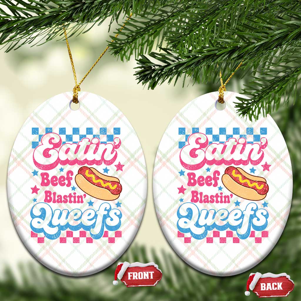 Hotdog Eatin Beef Blastin Queefs Inappropriate Ceramic Ornament Retro Groovy Hotdog Meme Funny Cringe Offensive Humor